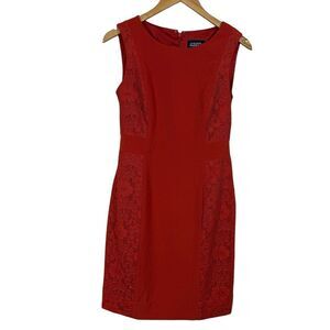 Adrianna Papell Orange Lace Trimmed Sheath Dress w/Inner Lining Women's Size 8